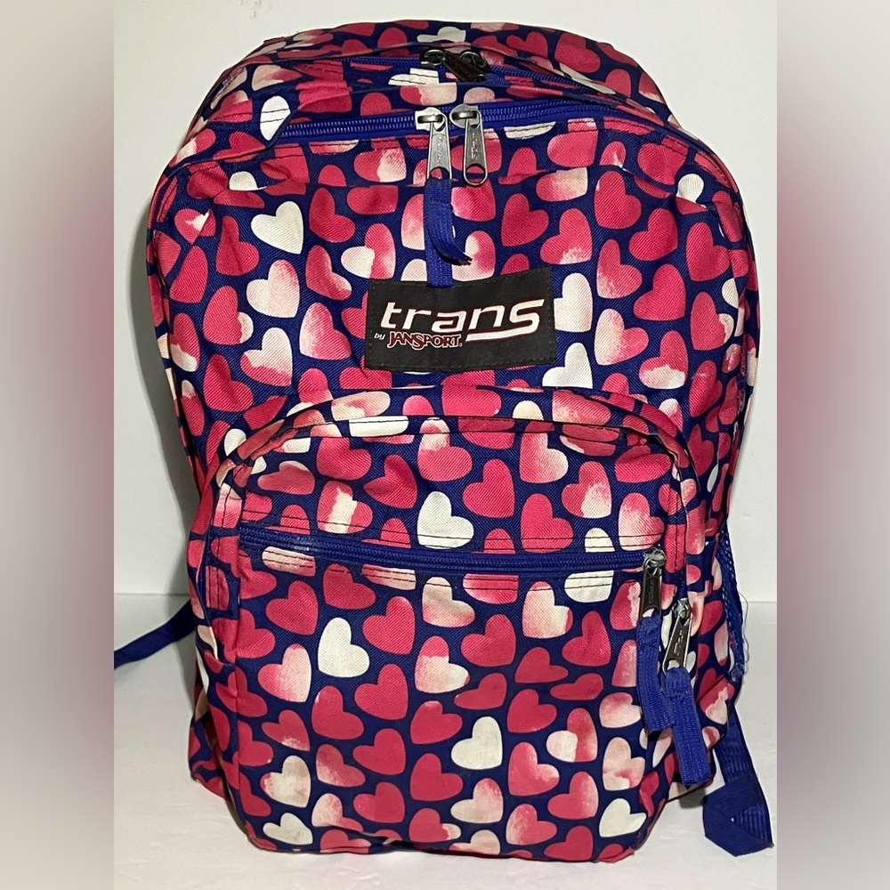 Jansport Trans 17” Backpack With Pink And White Hearts Laptop Sleeve *Nice*
